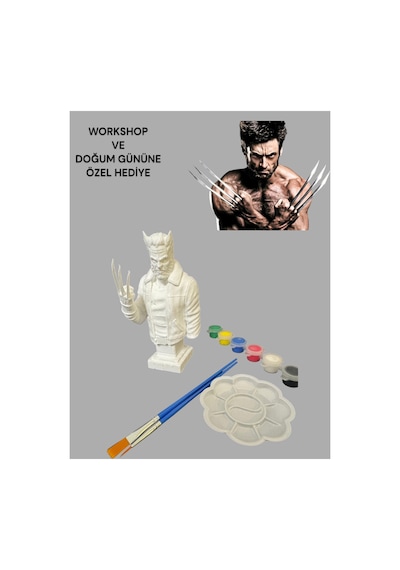 3d Wolverine Logan Figür Boyama Seti - Kendin Boya Hobi Ve Etkinlik Seti - Akrilik Boya + 2 Fırça