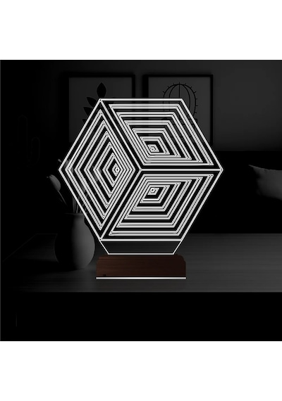 Luvivia Geometrik Küp 3d Lamba - Masa Gece Lambası Şeffaf