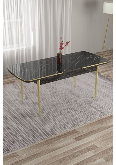 Canisa Tia Serisi,siyah Mermer Desen 80x132 Mdf Açılabilir Mutfak Masası Gold Ayaklar Masa Siyah Mermer Desen Ayaklar Gold Canisa Tia Serisi,siyah Mermer Desen 80x132 Mdf Açılabilir Mutfak Masası Gold Ayaklar Masa Siyah Mermer Desen Ayaklar Gold
