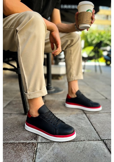 Northal Mn979 - Santoni Gbt Spor Erkek Ayakkabı Sıyah/kırmızı Siyah - Kırmızı
