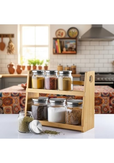 8 Parça Borosilikat Cam Baharatlık Seti 700 Ml - Paslanmaz Çelik Kapaklı Ve Bambu Kapak Sçenekli 2 Katlı Bambu Standlı Tezgah Üstü Erzak Kabı Ve Mutfak Düzenleyici Organizer Bambu Kapak 8 Parça Borosilikat Cam Baharatlık Seti 700 Ml - Paslanmaz Çelik Kapaklı Ve Bambu Kapak Sçenekli 2 Katlı Bambu Standlı Tezgah Üstü Erzak Kabı Ve Mutfak Düzenleyici Organizer Bambu Kapak