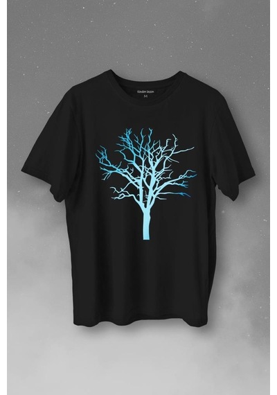Nature Hayat Ağacı Kuru Ağaç Silüeti Baskılı Tişört Unisex T-shirt 001