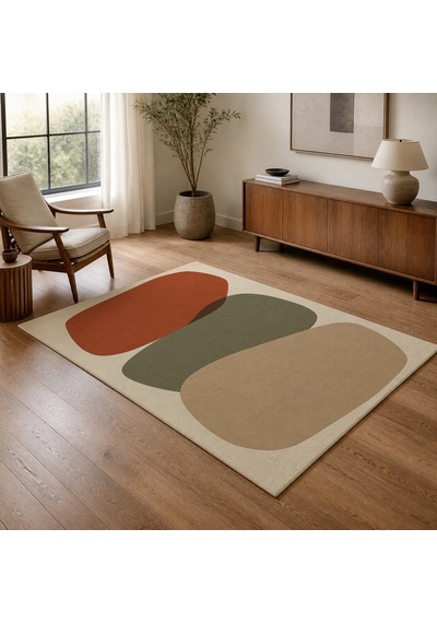 Kartela Halı Katman Taş Desenli Modern Halı Bej Kaymaz Taban Makinede Yıkanabilir 60x90 Cm