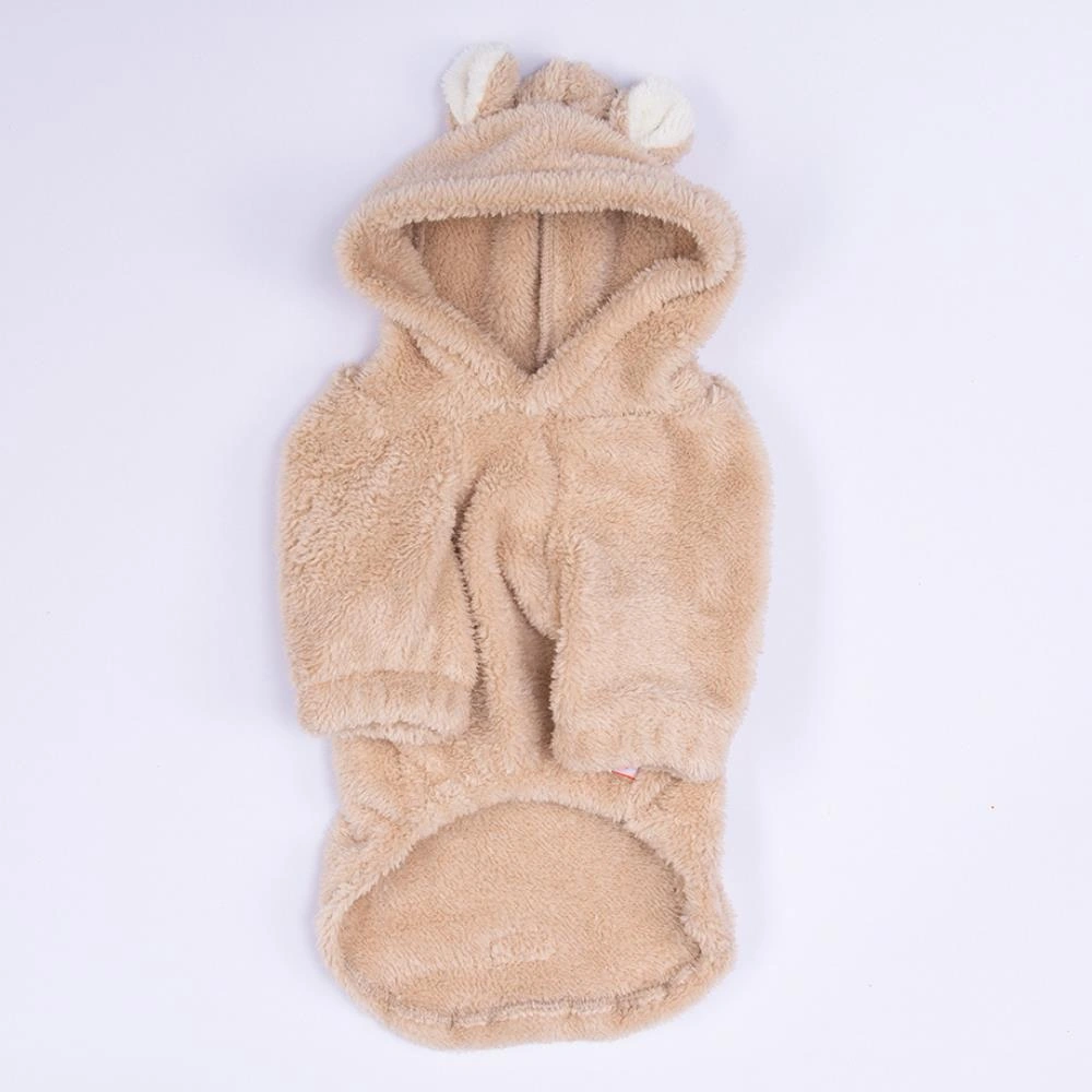 Bej Lucca Teddy Hoodie Ayı Kulaklı Peluş Orta Büyük Irklar Köpek Kıyafeti Köpek Sweati