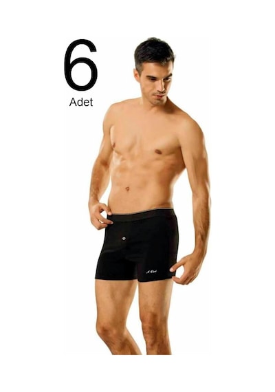 6'lı Paket Düğmeli Erkek Boxer Siyah