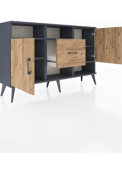 Arges Konsol 5 Raflı Tek Çekmeceli 2 Kapaklı 132x30x83 Antrasit-çam/çam Çam/çam Arges Konsol 5 Raflı Tek Çekmeceli 2 Kapaklı 132x30x83 Antrasit-çam/çam Çam/çam