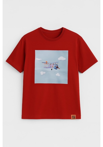 Markapia Woman Kadın Bisiklet Yaka %100 Pamuk Helikopter Baskılı Kısa Kollu T-shirt Kiremit Xl