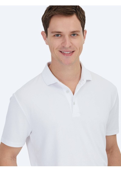 Beyaz Jakarlı Polo Yaka T-shirt Beyaz