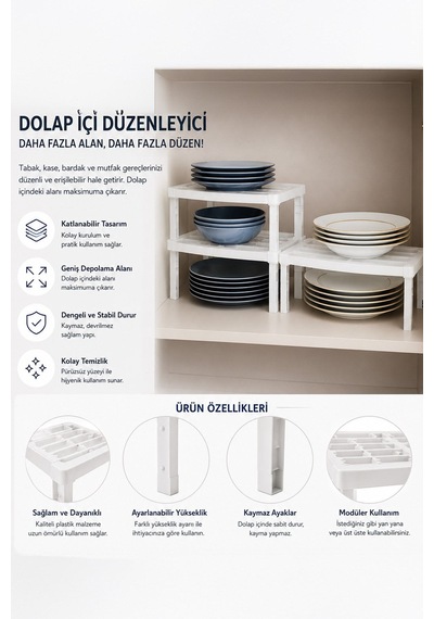 Dolap İçi Çok Katlı Düzenleyici Raf Mutfak Dolabı Tezgah Üstü Organizer Raf beyaz
