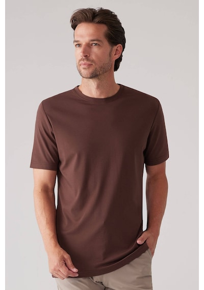 Erkek Kahverengi Regular Fit Bisiklet Yaka T-shirt