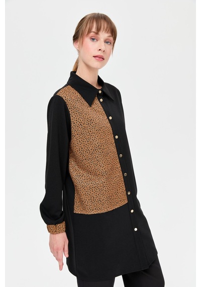 Esswaap Leopar Detaylı Tunik Siyah-siyah Siyah