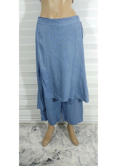 Bohem Stil İtalyan Ham Keten Pantolon Etek-8747 Mavi