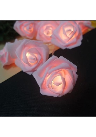 Yapay Gül Tasarımlı Dekoratif Led Işık Gül Detaylı Led Işık Pilli 20 Gül Gül