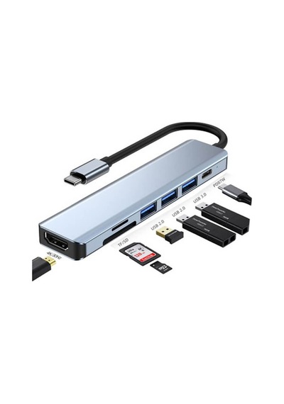 7 İn 1 Type C To Hdmı 4k 30hz Kablo Sd/ Tf Kart Okuyucu Usb3 0 2xusb2 0 Pd 87w Çevirici