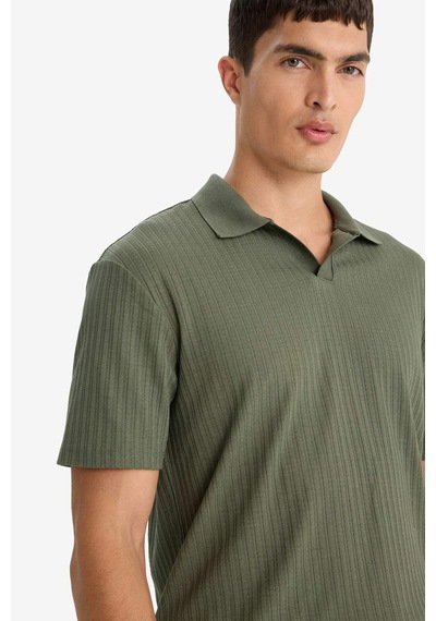 Defacto Regular Fit Krinkıl Kısa Kollu Polo Tişört E1207ax25aukh172 Haki