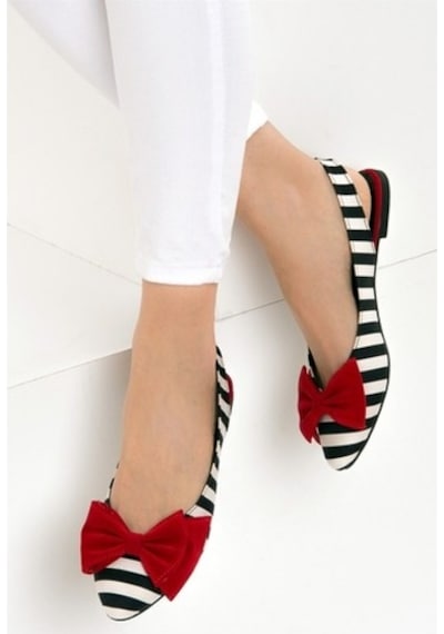 Fox Shoes Siyah/Beyaz/Kırmızı Kadın Babet D726774404