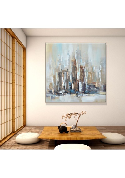 Şehir Soyut El Yapımı Yağlı Boya Tablo 95x94cm