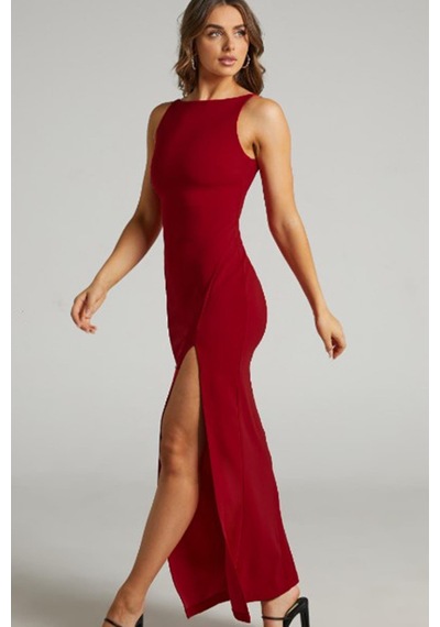 Madmext Bordo Maxi Boy Yırtmaç Detaylı Kadın Elbise Mg2367 Bordo