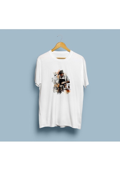 Oversize Barista Tasarım Unisex T-shirt Beyaz