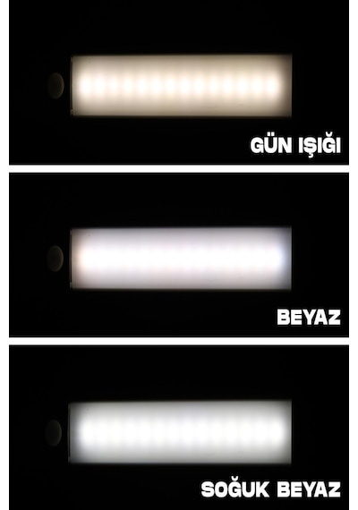 Hareket Sensörlü Led Lamba 20cm Usb Şarjlı 3 Renk Işık Dolap Mutfak Tezgah Altı Aydınlatma 1adet Beyaz