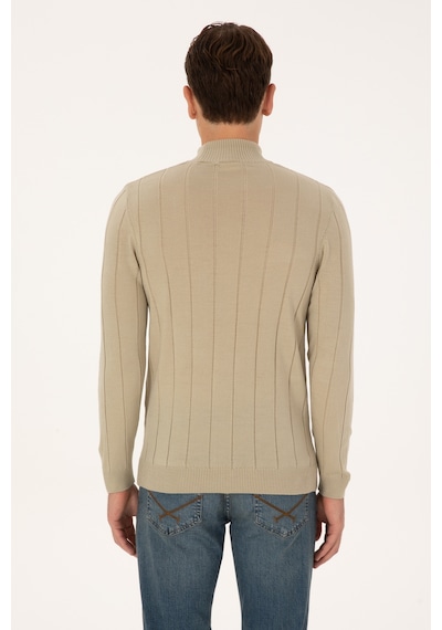 U.S. Polo Assn. Erkek Slim Fit Boğazlı Yaka Açık Haki Kazak 50315019-VR183