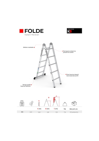 Çağsan 2x5 Basamaklı Folde Katlanır Merdiven K3