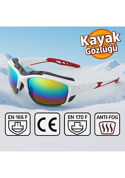 Esrada Kayak Gözlüğü Antifog Ventilli Uv Korumalı Güneş Kar Gözlük Beyaz Gökkuşağı Cam Snowboard Sporu 06 Beyaz
