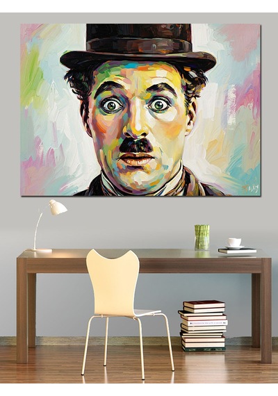 Charlie Chaplin Renkli Portresi Dekoratif Kanvas - Mdf Ahşap Tablo