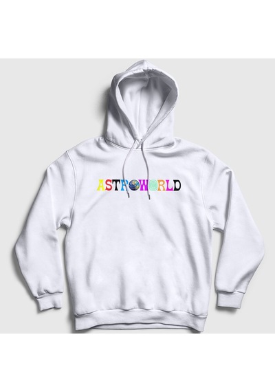 Presmono Unisex Astroworld Travis Scott Kapüşonlu Sweatshirt Beyaz