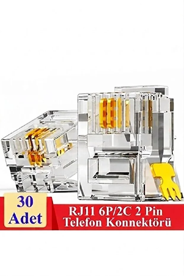 30 Adet Rj11 2pin Jak 6p2c 2 Pinli Plug Altın Kaplama 2 Çekirdek Telefon Kablosu Için Konnektör