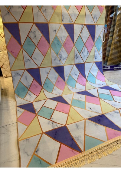 Dekoratif Yıkanabilir Halı Yeni Nesil Kaymaz Taban Salon Halısı Modern Pembe Geometrik Desenli Pembe
