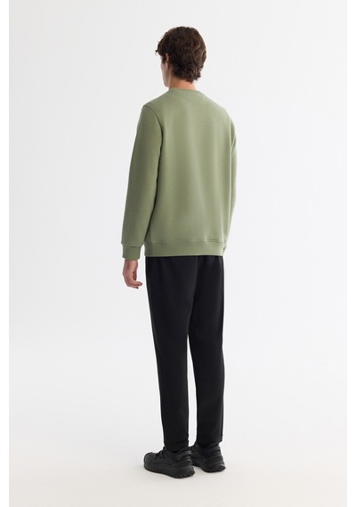 Avva Erkek Yeşil Bisiklet Yaka Pamuklu Şardonlu Baskılı Regular Fit Sweatshirt B001033