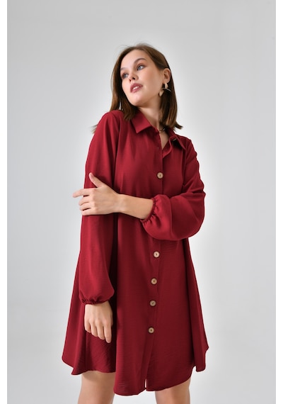 Bordo Ahşap Düğmeli Tunik Bordo