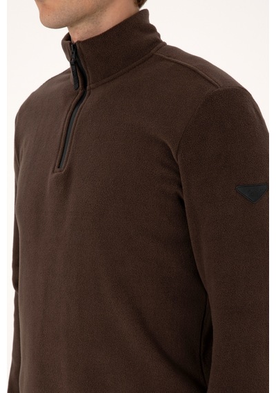 U.S. Polo Assn. Erkek Regular Fit Koyu Kahverengi Polar Yarım Fermuarlı Basic Sweatshirt 50313777-VR084