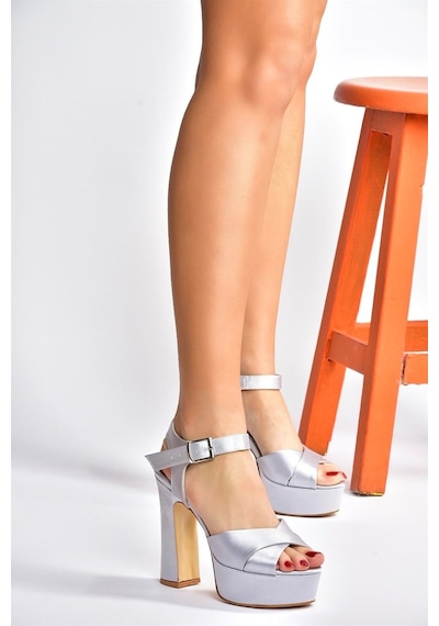 Fox Shoes Gümüş Saten Kumaş Platform Topuklu Kadın Abiye Ayakkabı (546768400)