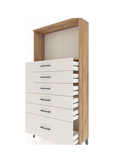 Arges Dolap Tek Raflı 6 Çekmeceli 88x30x182 Çam-aytaşı Çam