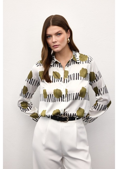 Sateen Desenli Klasik Gömlek - Haki-137020 haki