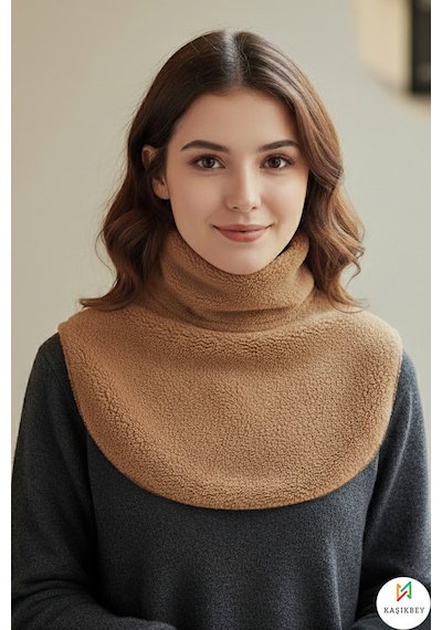 Leiste Kadın Peluş Bolero Omuz Şalı Etol Boyunluk Welsoft Peluş Kışlık Omuz Şalı Boyunluk Kahverengi