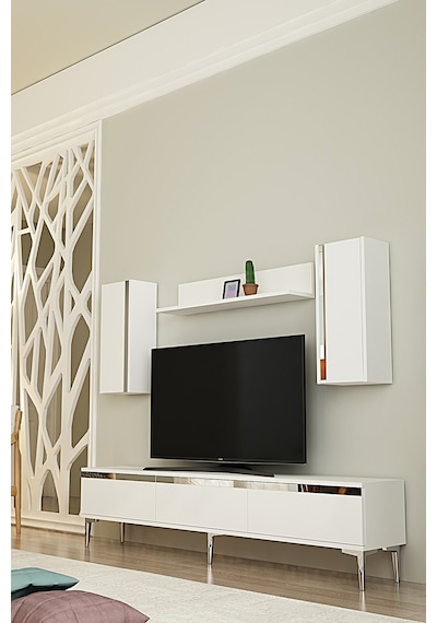 Tvr1898bs - Anka Tvr180 Tv Ünitesi Takım , Tv Sehpası Beyaz-sılver 180cm