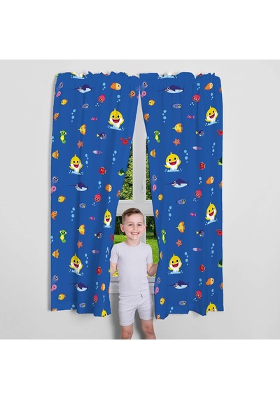Çocuk Odası Pencere Perdesi Perde Seti, 208 Cm X 160 Cm, Bebek Köpekbalığı
