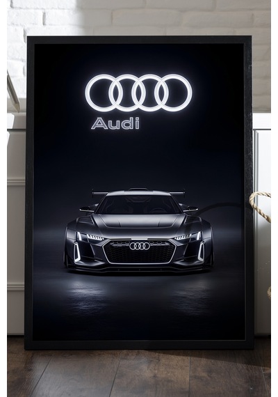 Audi R8 Siyah Ahşap Çerçeveli Poster, Dekoratif Araba Duvar Tablosu