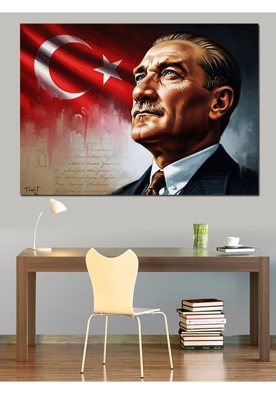Şanlı Türk Bayrağı Atatürk Portresi Dekoratif Kanvas - Mdf Ahşap Tablo