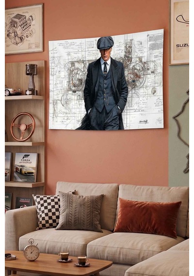 Peaky Blinders Çete Lideri Blueprint Dekoratif Duvar Örtüsü Duvar Halısı Beyaz