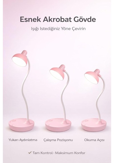 Beyaz Led Masa Lambası, Şarjlı, 3 Kademe Işık, Dokunmatik Kontrol, Akrobat Diğer