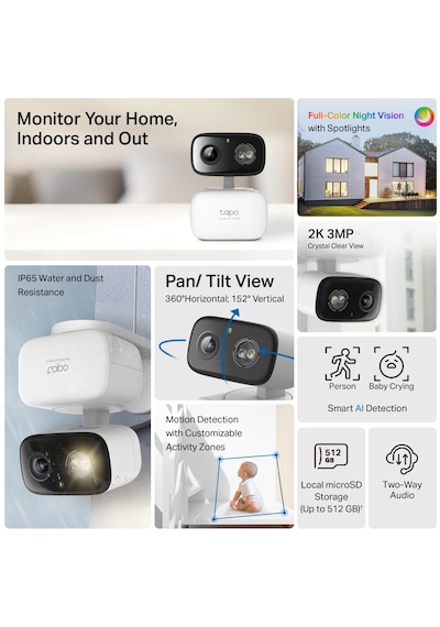 Tp-link Tapo C216 Iç Ve Dış Mekan Wi-fi Güvenlik Kamerası 2k 3mp Netlik 360 Pan/tilt Hareketli Renkli Gece Görüşü