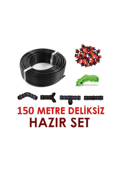 150 Metre Deliksiz Düz Damla Sulama Sistemi Ve Ek Parçaları