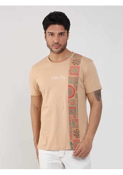 Dufy Vizon Erkek Slim Fit Desenli O Yaka Tshirt - 105314-vizon Vizon