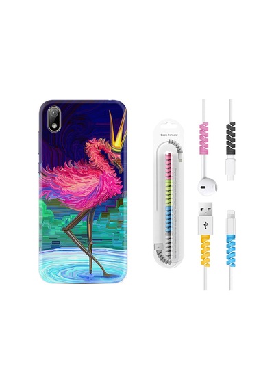 Huawei Y5 2019 Kılıf Kablo Koruyuculu Queen Flamingo 1748