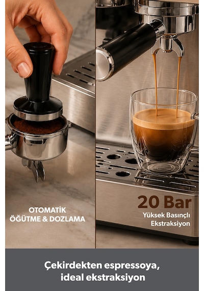 Homend Latteprimo Barista Tipi Çekirdek Öğütücülü Espresso Makinesi, 20 Sıcak ve Soğuk İçecek