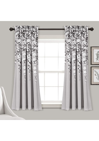 Ağlayan Çiçek Odası Karartma Pencere Perde Paneli Çifti, Gri, 63 "u X 52" G + 2" Başlık